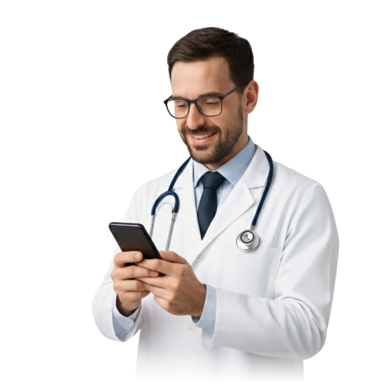 Médico utilizando smartphone em teleatendimento